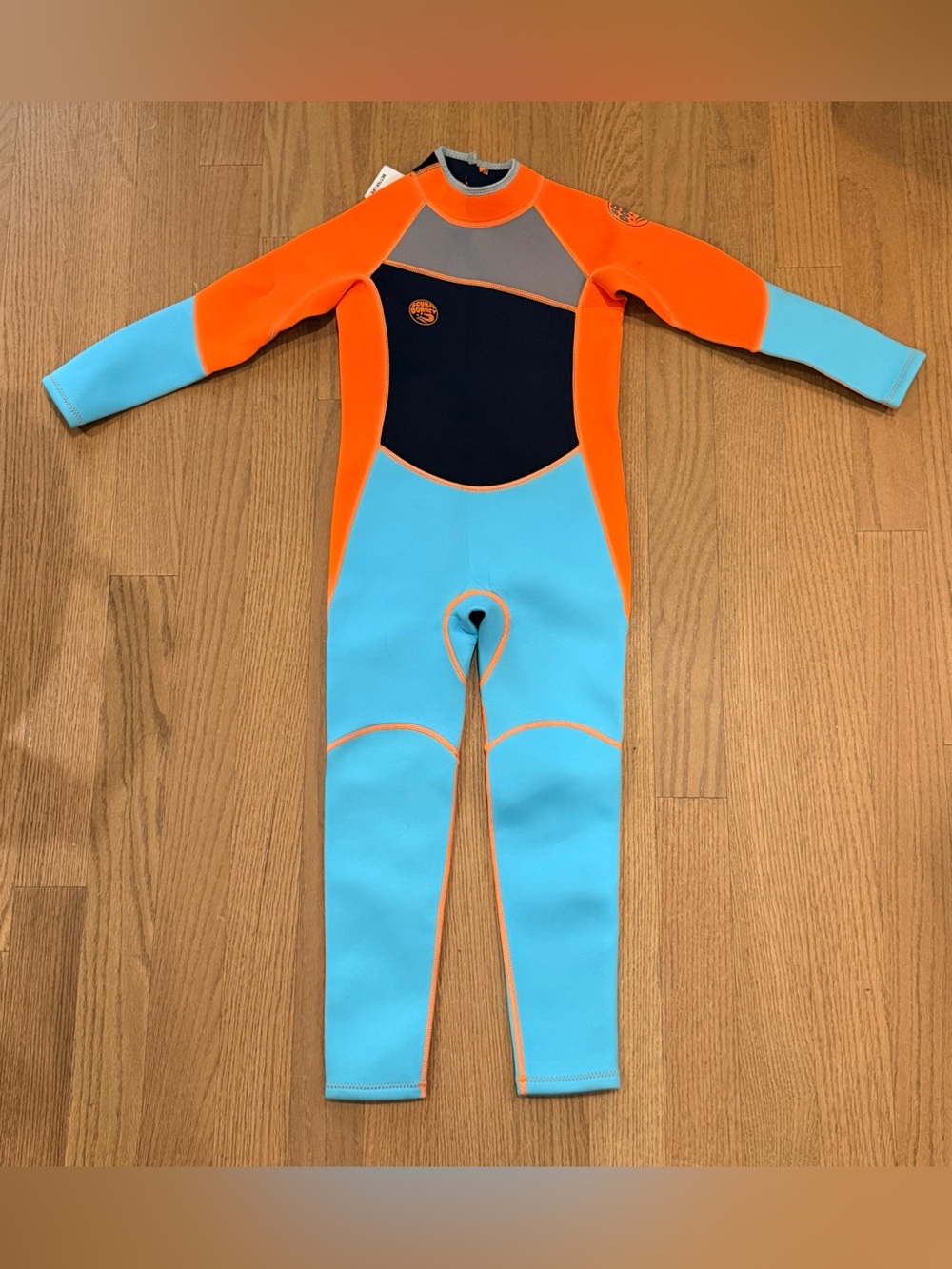 Kids HiSEA Suba Colorblock Long Sleeve One-Piece Wetsuit - Orange & Light Blue12
